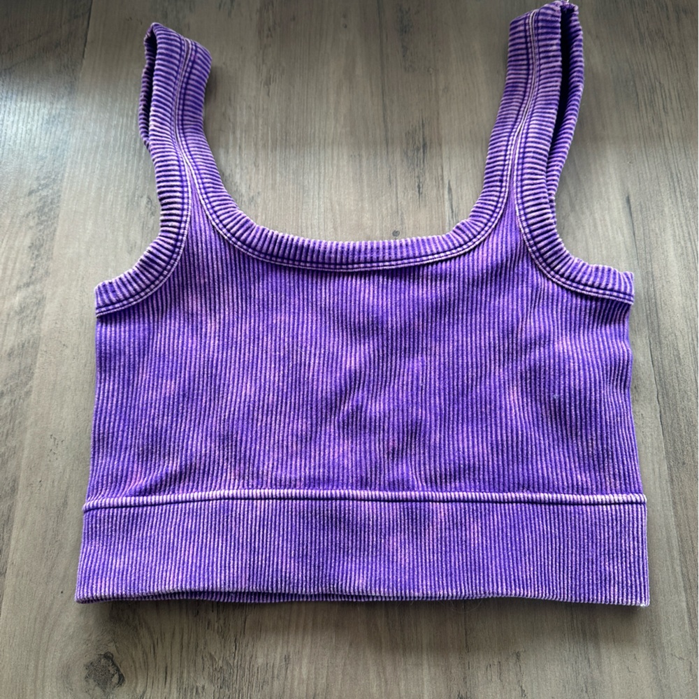 Viral TikTok Sports Bra Top | Purple Ribbed Kaylee Square Neck Alexandra Jane